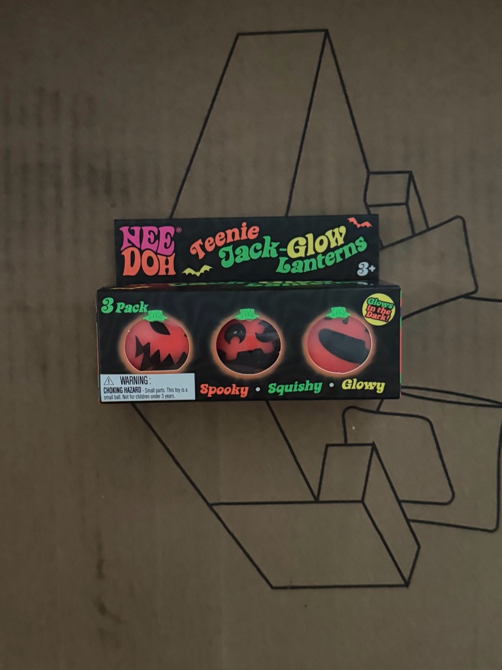 NeeDoh Teenie Jack-Glow Lanterns - Halloween Orange (3 Pack) Squishy Toy